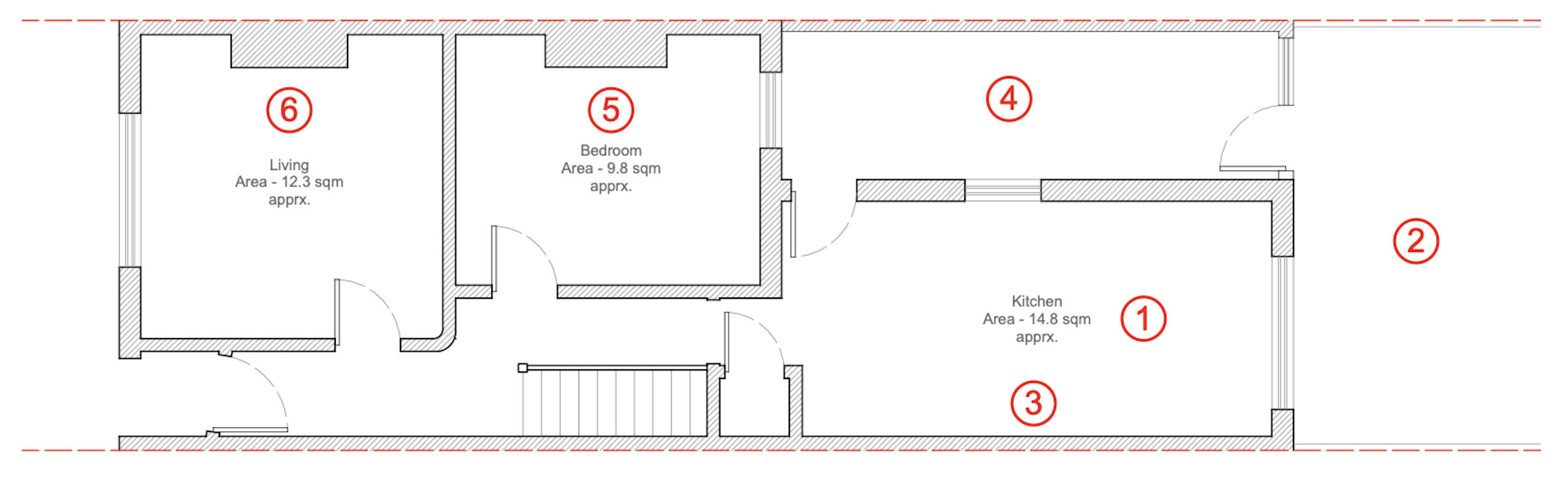 Existing ground-floor plan before the wrap-around extension